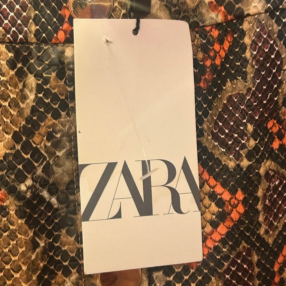 NWT Zara High Waist Snakeskin Print Skirt Orange Brown Midi Size S Office Baddie - Picture 8 of 10